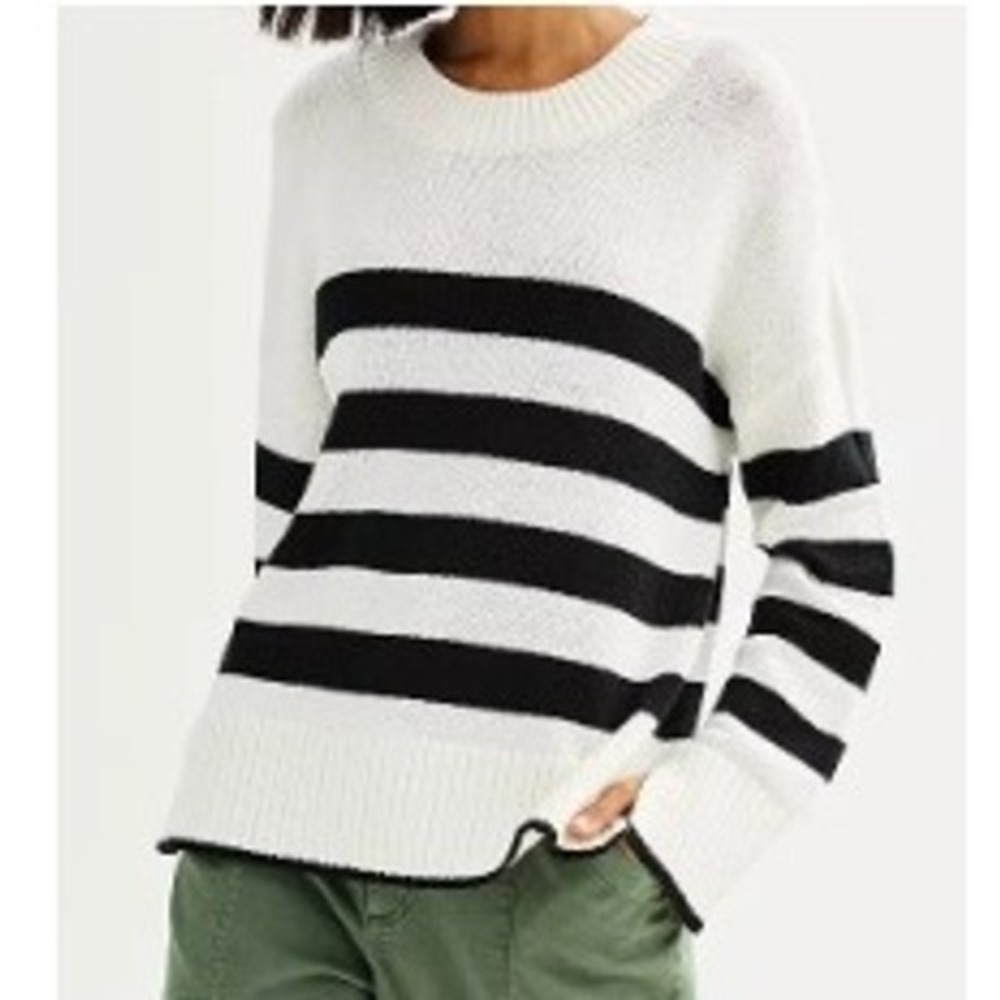 Sonoma Goods for Life Women's Side Slit Crewneck Sweater XXL Ivory Ore Stripe